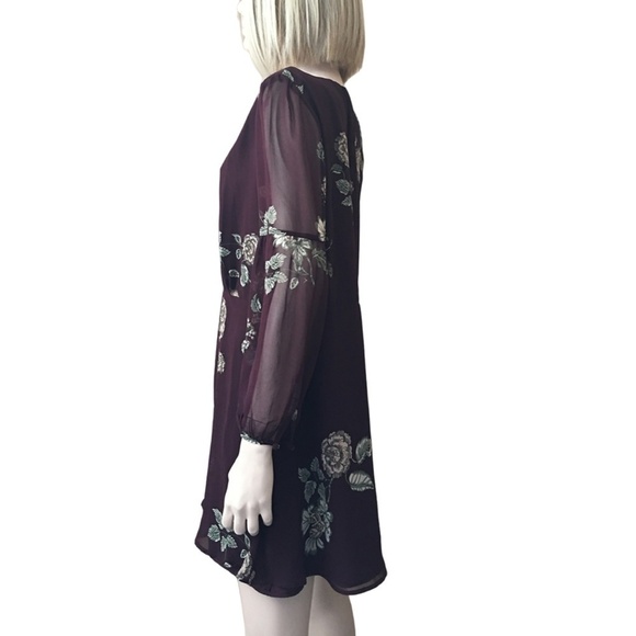BB Dakota Boysenberry Dress La Vie En Rose Floral Print Keyhole front Versatile - Picture 6 of 14